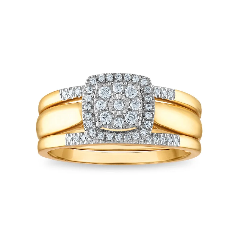 women's engagement rings with precious gemstone -1/4 CTW Diamond Halo Bridal Set 3-Piece Ring in 10KT Yellow Gold