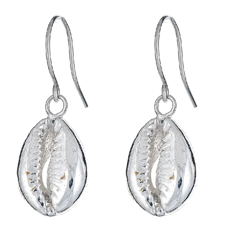 women's earrings with oversized hoop -Cowrie Shell .925 Sterling Silver Earrings