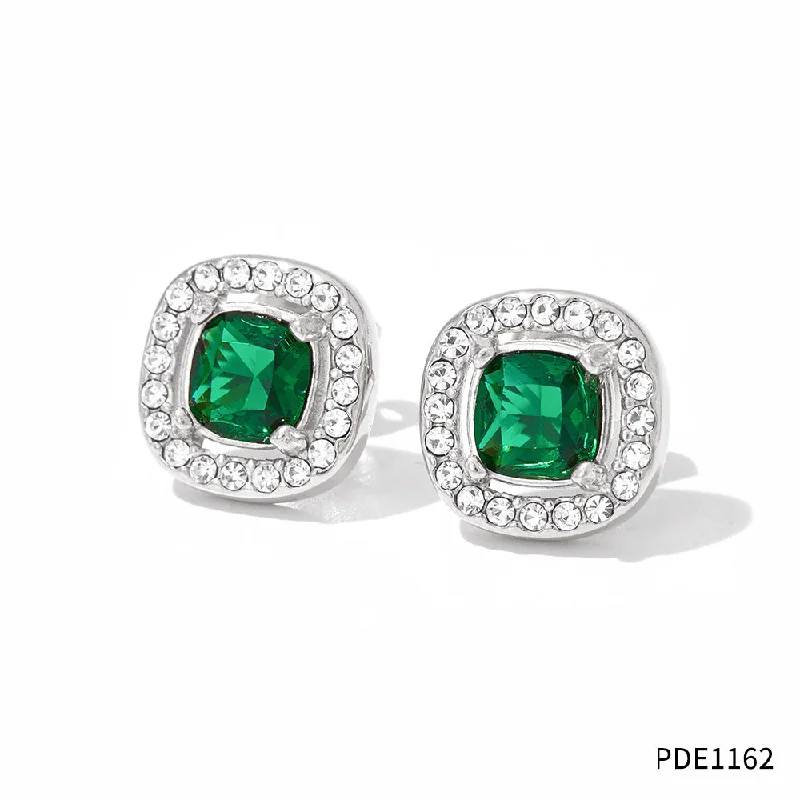 Pde1162 Stud Earrings Silver Green Zirconium