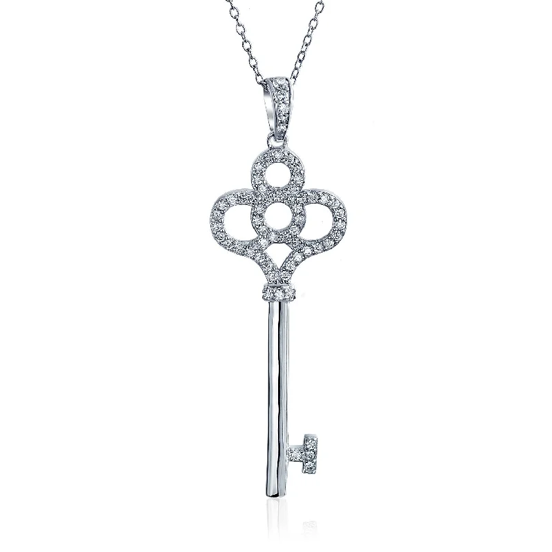 women's necklaces with sleek design -Victorian Style Crown Key Pendant Necklace with CZ in 14K Gold Plated Silver