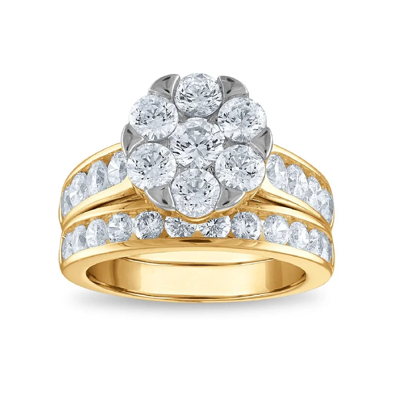 women's engagement rings with unique band design -Signature EcoLove 2 CTW Lab Grown Diamond Cluster Bridal Set Ring in 14KT Yellow Gold