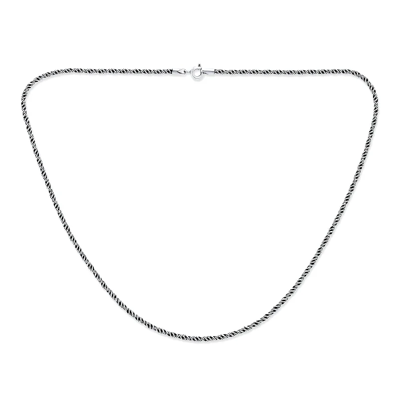 women's necklaces with art deco design -Strong Oxidized Sterling Silver Bali Twist Chain Necklace for Men Italy Made