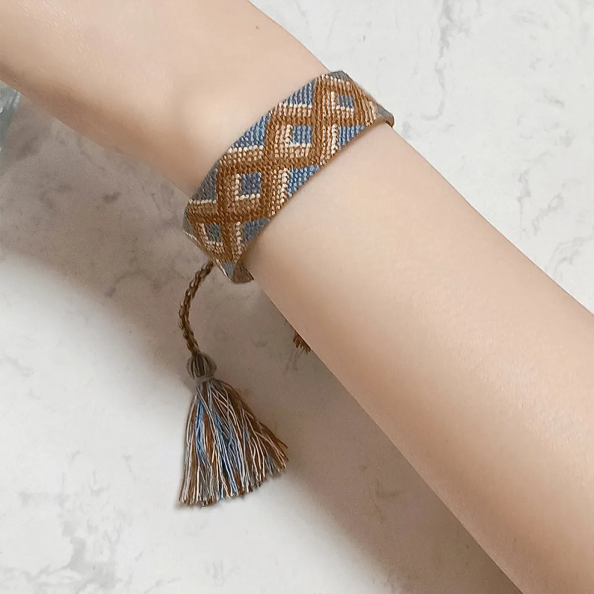 women's bracelets with heart-shaped stones -Retro Fashion Plaid Pattern Ribbon Woven Tassel Bracelet