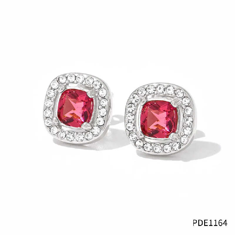 Pde1164 Stud Earrings Silver Red Zirconium