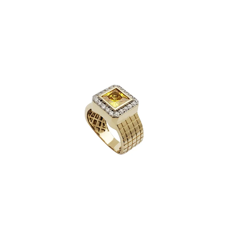 women's rings with gemstone bezel -Squares CZ Ring (14K)