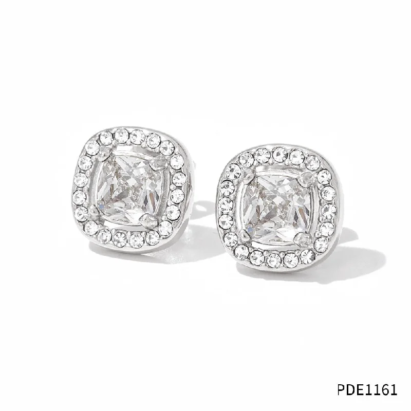 Pde1161 Stud Earrings Silver White Zirconium