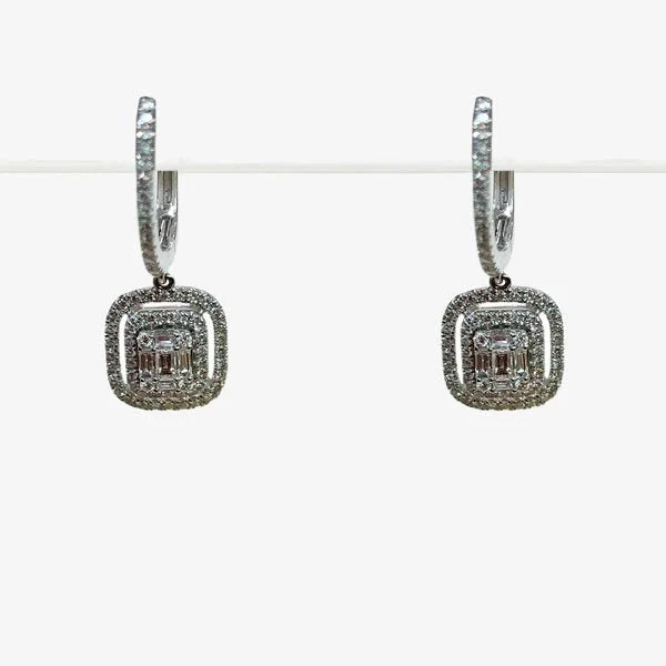 women's earrings with long drop -14k White Gold Diamond Earrings