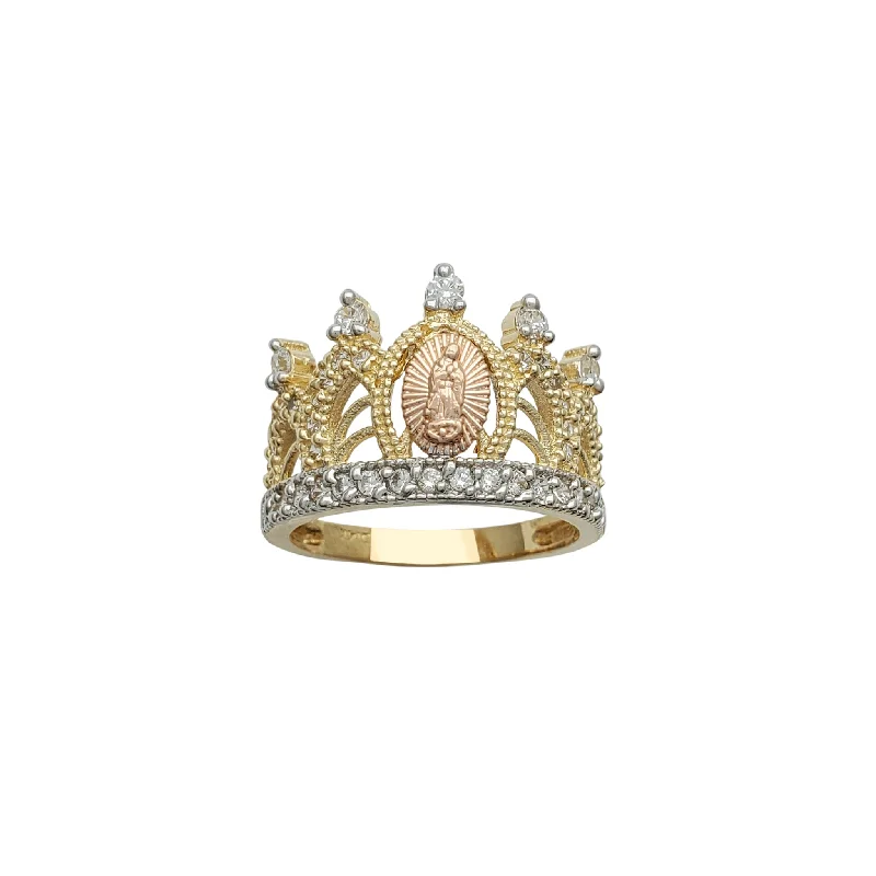 women's rings with antique style -Tricolor Virgin Mary Crown-Tiara Ring (14K)