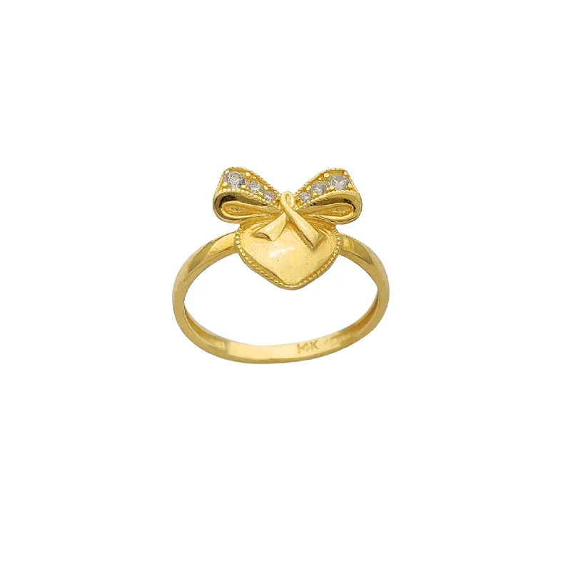 women's rings with solitaire diamond -Ribbon-Wrapped Heart Ring (14K)