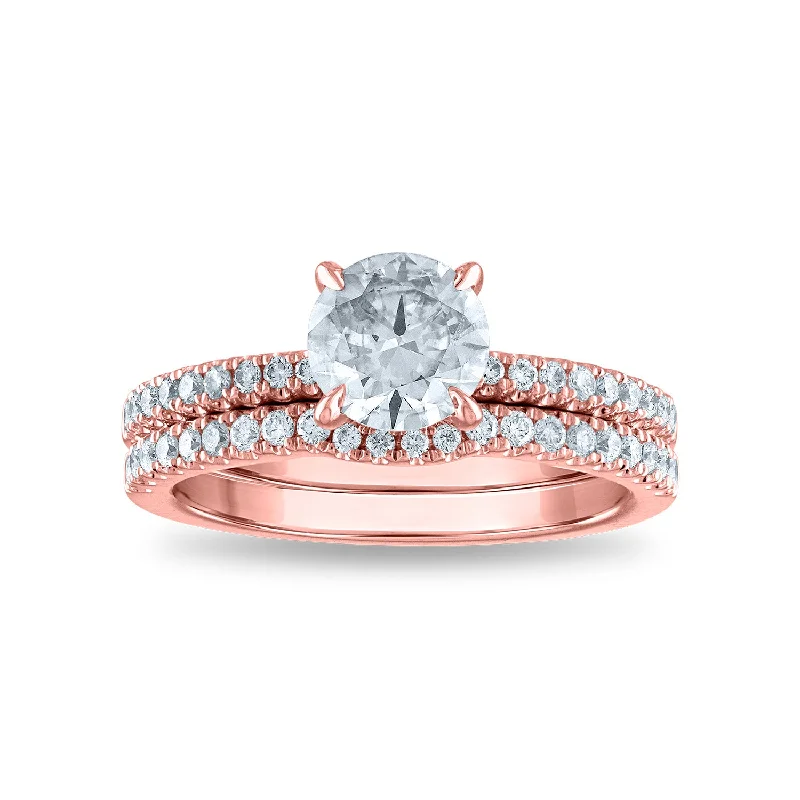 women's engagement rings with bold gemstone -Signature EcoLove 1-1/2 CTW Lab Grown Diamond Bridal Set Ring in 14KT Rose Gold