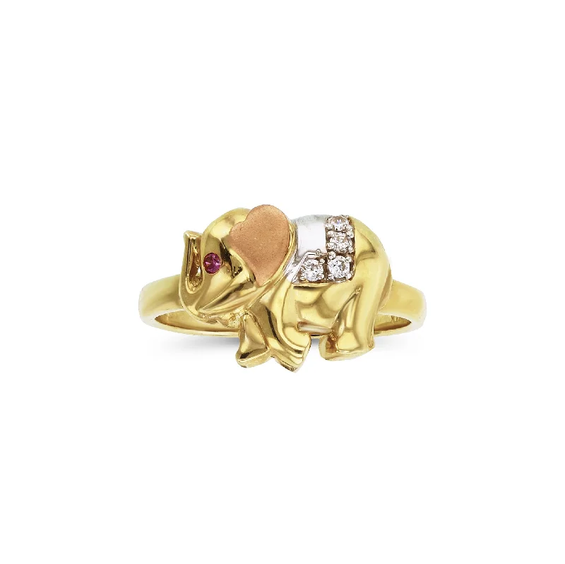 women's rings with bridal style -Tricolor Elephant Ring (14K)