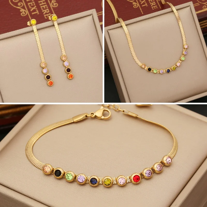 women's bracelets with sleek silver -1 Piece Fashion Round Stainless Steel Plating Zircon Bracelets Earrings Necklace