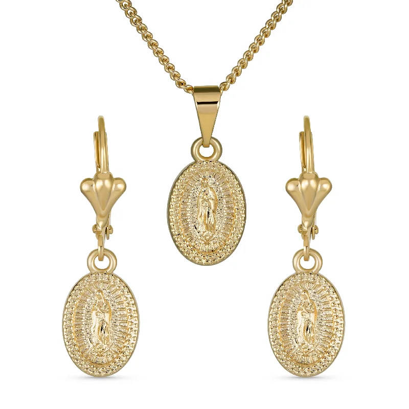 women's necklaces with custom engraving -Our Lady Of Guadalupe Virgin Mary Pendant Necklace Gold Plated Brass Diamond-Cut