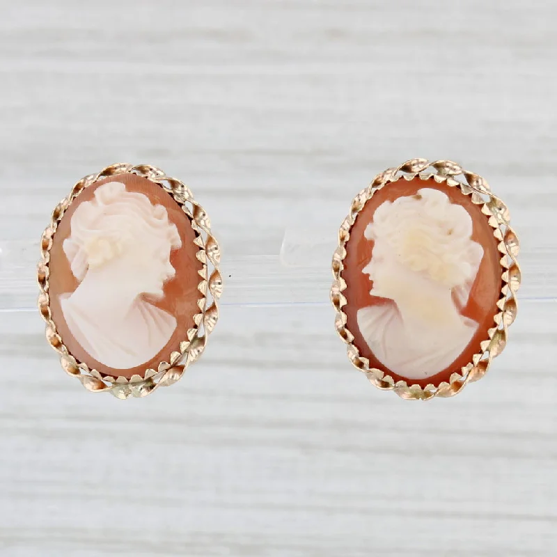 women's earrings with luxury accents -Carved Shell Cameo Earrings 14k Yellow Gold Stud Cameos