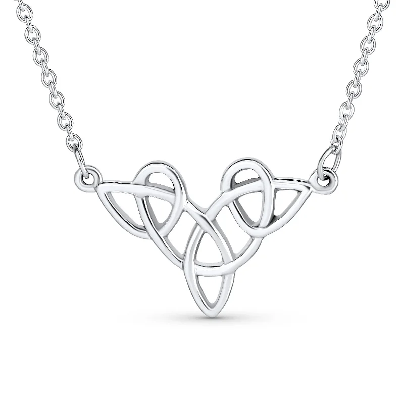 women's necklaces with flower-shaped pendant -Good Luck Heart Trinity Irish Love Knot Collar Necklace Sterling Silver Medium