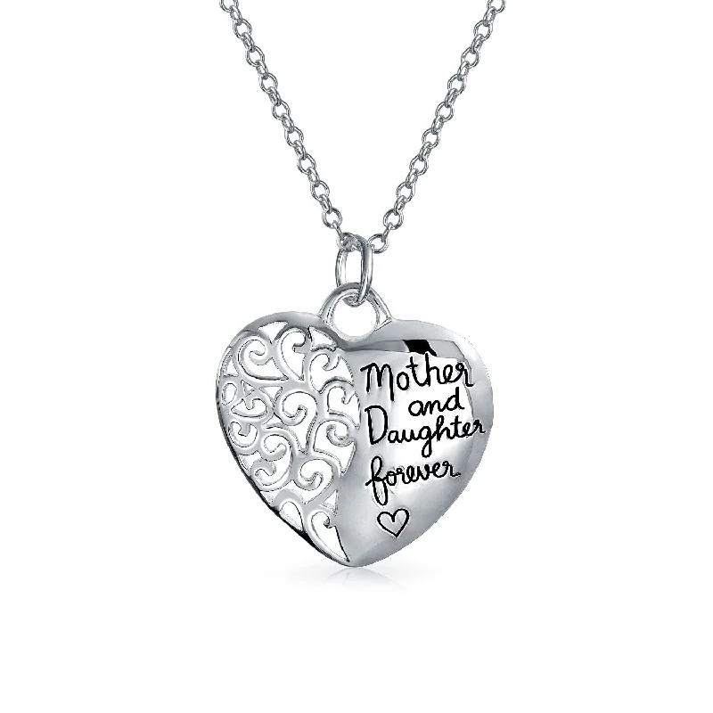 women's necklaces with bold accents -Scroll Heart Shape Mother Daughter Forever Pendant Necklace in Sterling Silver