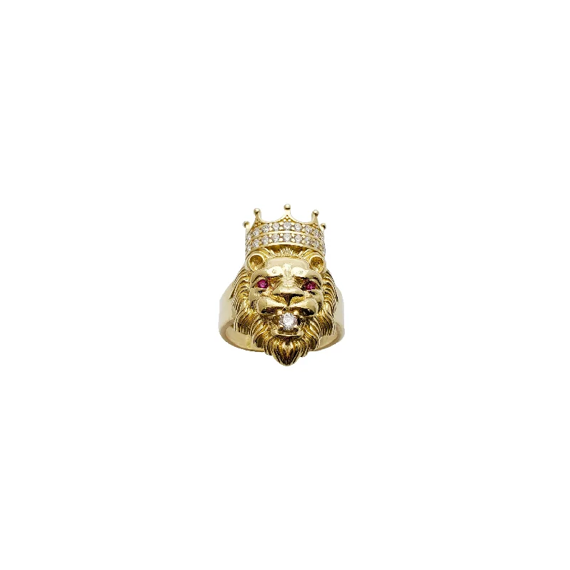 women's rings with heart-shaped gemstone -Lion Head Ring (14K)