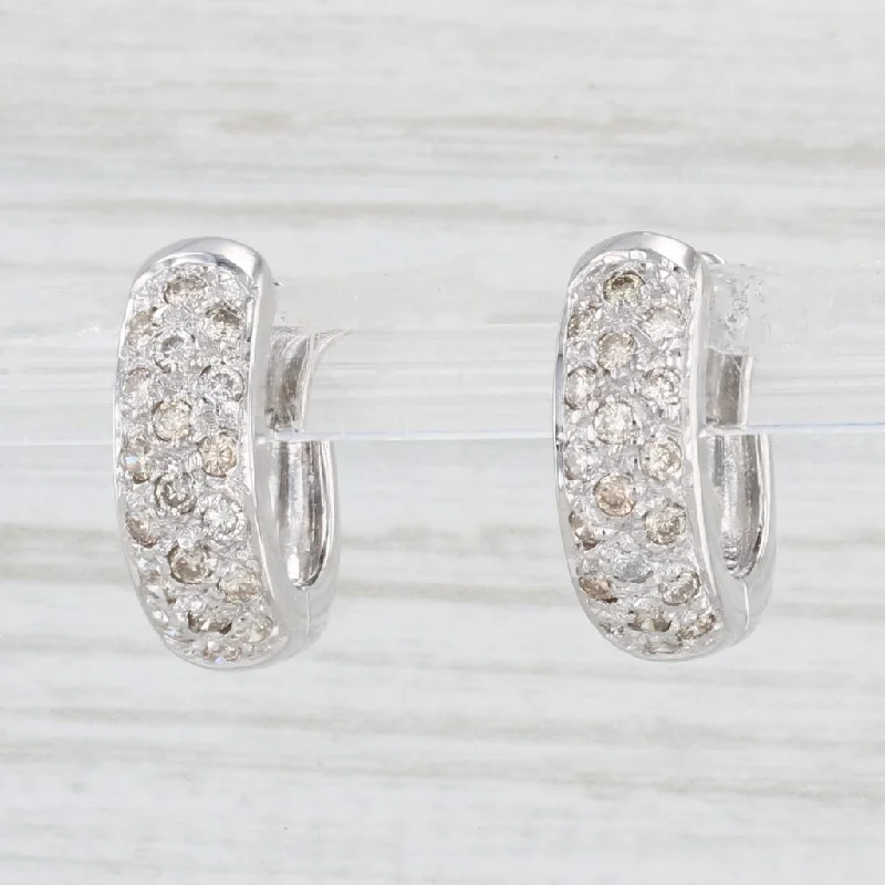 women's earrings with yellow gold -0.55ctw Diamond Hoop Huggie Earrings 14k White Gold Hinged Snap Top