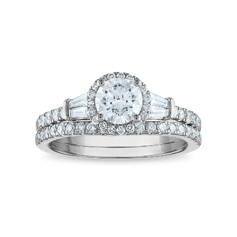 women's engagement rings with vintage-inspired stones -Signature EcoLove 1 1/2 CTW Lab Grown Diamond Halo Bridal Set Ring in 14KT White Gold