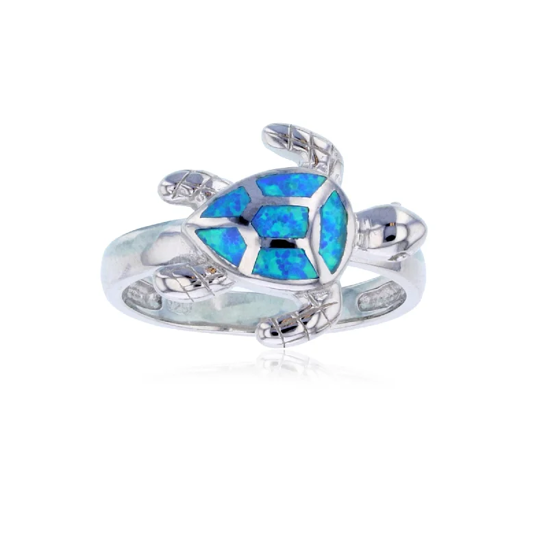 women's rings with fancy colored diamonds -Opal Sideway Turtle Ring (Silver)