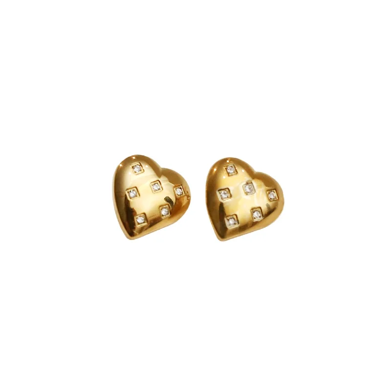 women's earrings with elegant diamonds -Vintage Heart Stud Earrings