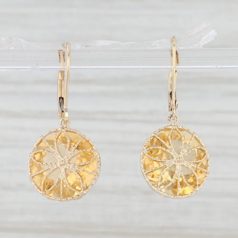 women's earrings with mixed metal design -12.50ctw Orange Citrine Flower Dangle Earrings 14k Yellow Gold Leverbacks