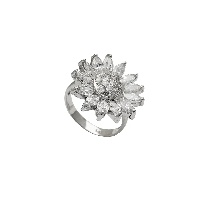 women's rings with personalized design -Zirconia Marquise Sunflower Ring (14K)