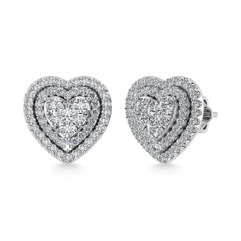 women's earrings with elongated drop -Diamond 7/8 Ct.Tw. Heart Earrings in 10K White Gold