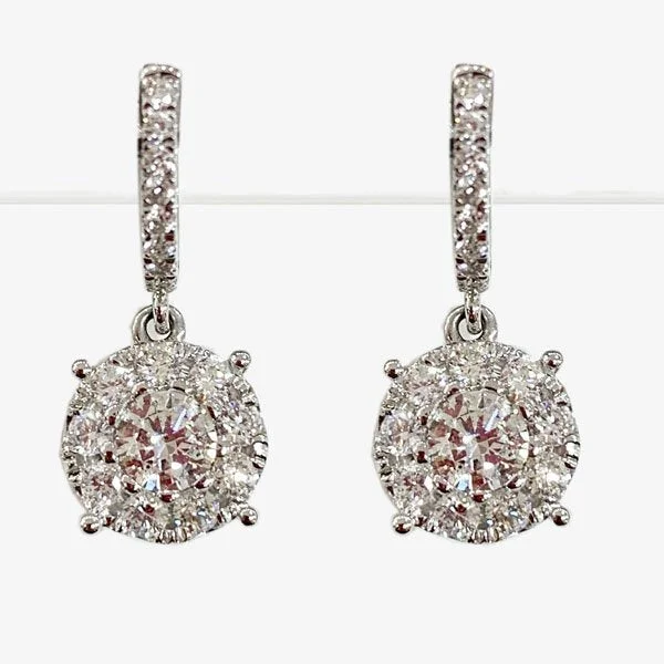 women's earrings with elongated drop -14k White Gold Diamond Earrings