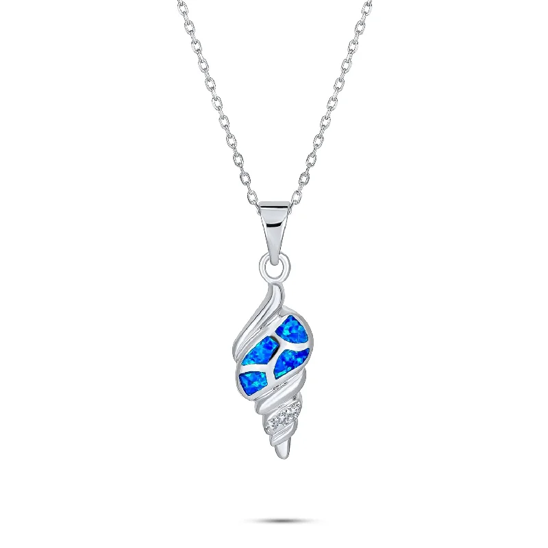 women's necklaces with heart-shaped design -Vacation Blue Gemstone Opal Inlay Sea Shell Pendant Necklace Sterling Silver