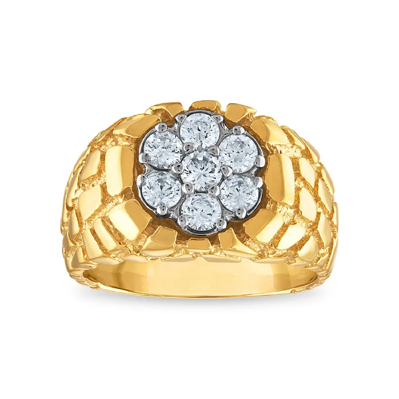 women's engagement rings with vintage floral accents -1 CTW Diamond Nugget Ring in 10KT Yellow Gold