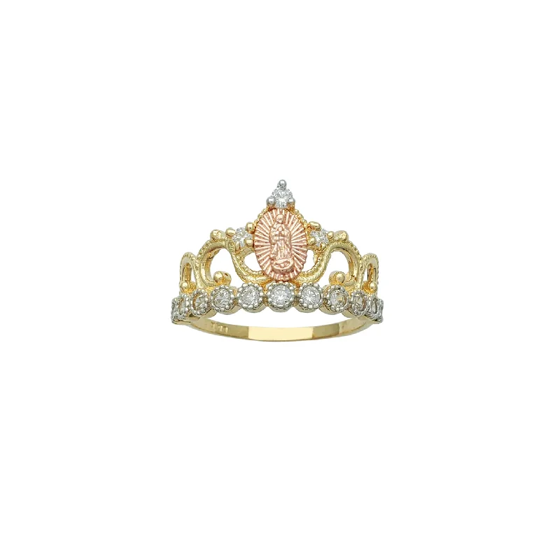 women's rings with custom engraving -Tricolor Virgin Mary Crown-Tiara Ring (14K)