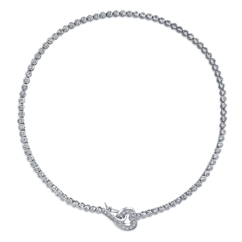 women's necklaces with chain link -Romantic Bridal Collar Necklace with Heart Clasp and CZ Bubble Bezel Silver Plated