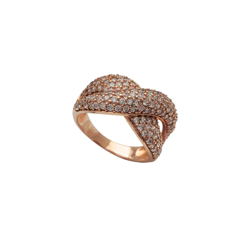 women's rings with diamond-encrusted band -Zirconia Criss-Cross Rose Gold Lady Ring (14K)