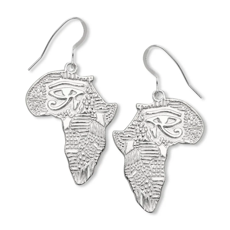 women's earrings with dangling design -African Map .925 Sterling Silver Earrings w Eye of Ra