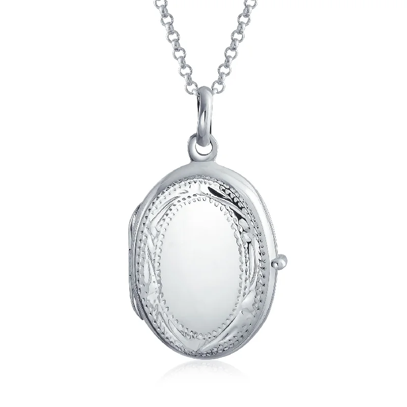 women's necklaces with cubic zirconia -Vintage Antique Style Oval Locket Necklace with Etched Leaf Scroll Design