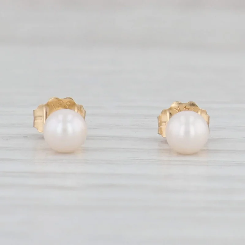 women's earrings with long-lasting shine -New Cultured Pearl Stud Earrings 14k Yellow Gold 4.2mm Round Bead Solitaires