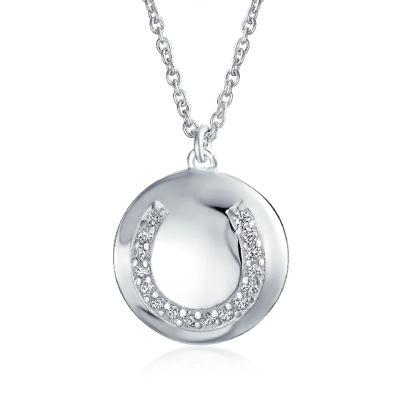 women's necklaces with clasp closure -Pave CZ Horseshoe Pendant Necklace Sterling Silver Western Jewelry for Teens