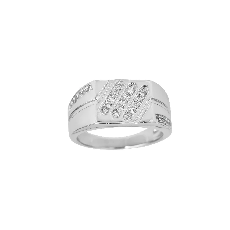 women's rings with twist design -Stone-Set Men's Ring (Silver)