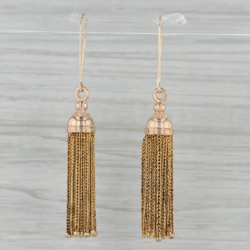 women's earrings with modern design -Antique Fringe Tassles Dangle Earrings 14k Yellow Gold New Hook Posts