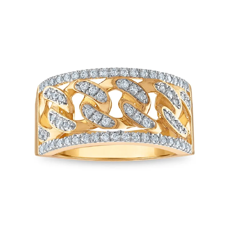 women's engagement rings with cushion-cut diamond -1/2 CTW Diamond Cuban Link Ring in 10KT Yellow Gold