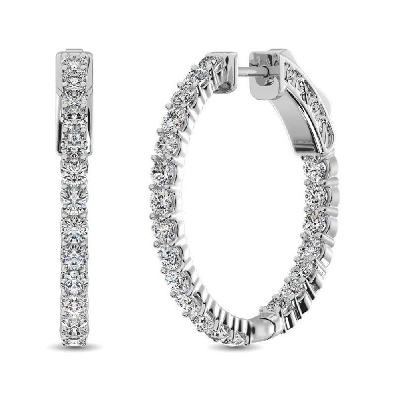 women's earrings with smooth finish -14K White Gold Diamond 1 1/2 Ct.Tw. In and Out Hoop Earrings