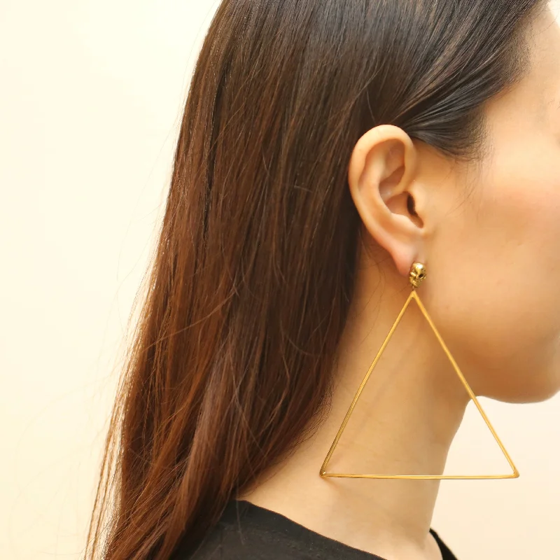 women's earrings with polished gold -Skull w/ Triangle Drop Earrings