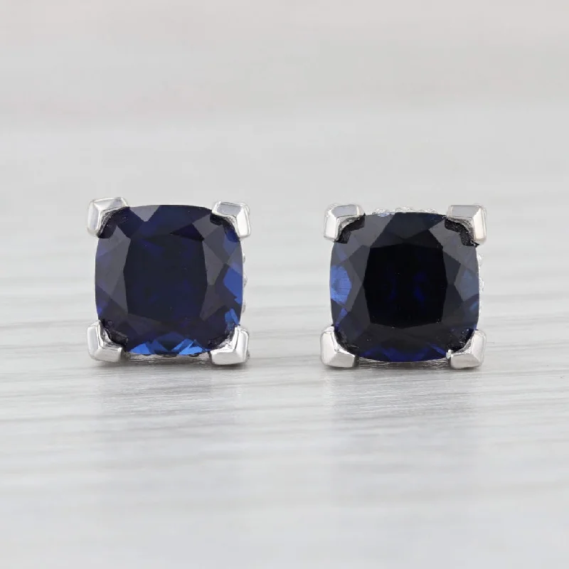 women's earrings with delicate hoop -4.72ctw Lab Created Blue Sapphire Stud Earrings 14k White Gold