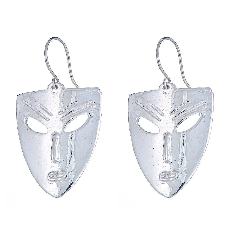 women's earrings with diamond-encrusted design -African Mask .925 Sterling Silver Earrings