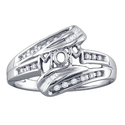 women's engagement rings with stackable design -1/10 CTW Diamond Mom Ring in 10KT White Gold