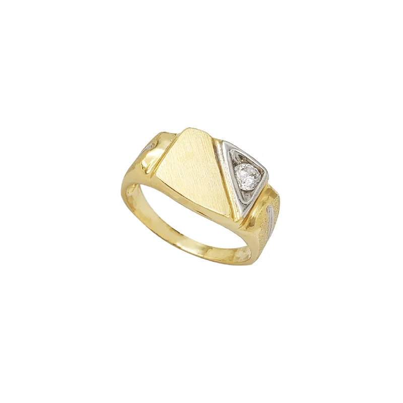 women's rings with radiant cut stone -Zirconia Two-Tone Brush-Finish / Sand-Blast Regal Signet Ring (14K)