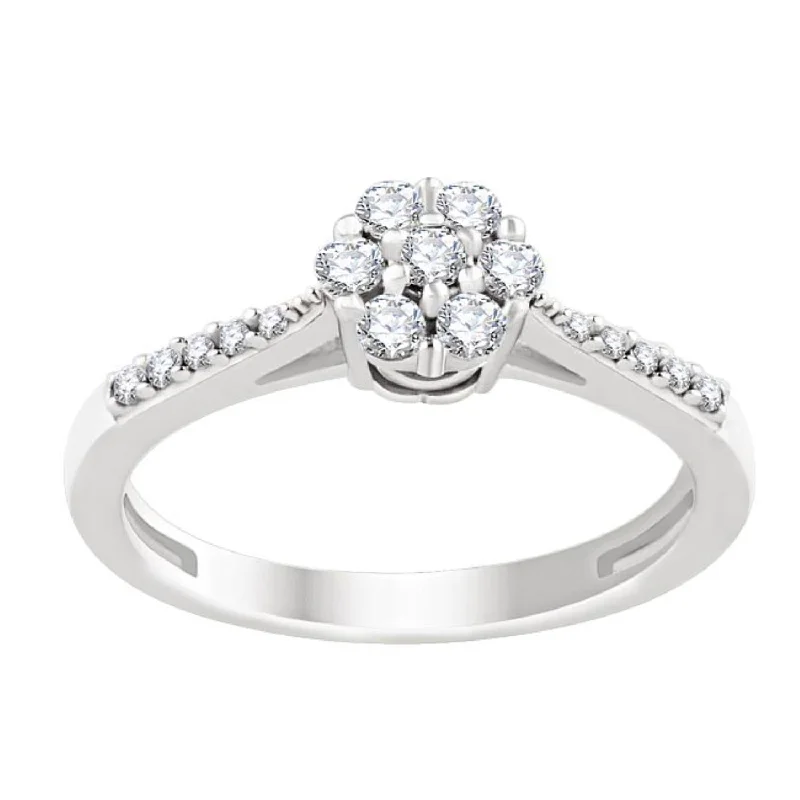 women's engagement rings with hidden diamond accent -1/4 CTW Lab Grown Diamond Cluster Ring in Sterling Silver