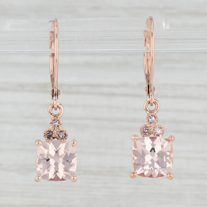 women's earrings with sleek design -2.53ctw Morganite Diamond Dangle Earrings 10k Rose Gold Pierced Drops