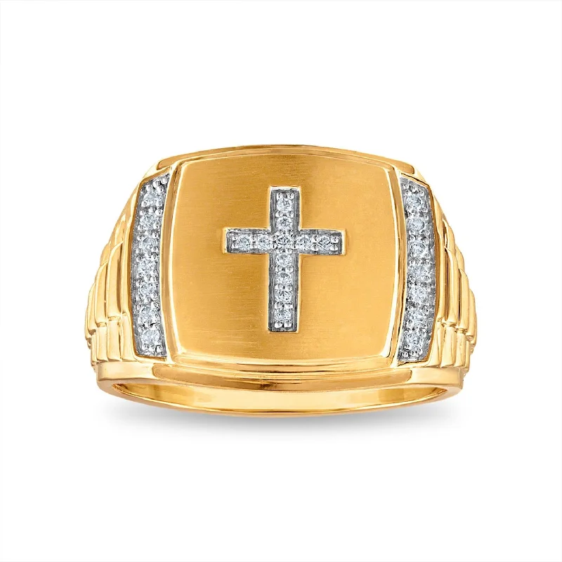 women's engagement rings with matching earrings -1/6 CTW Diamond Cross Ring in 10KT Yellow Gold